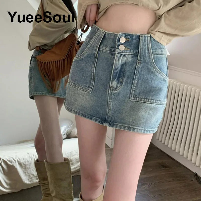 Blue Denim Skirt  A-Line High Waist Mini Skirt 2024 New Summer Y2K 2000s High Street Sexy Kawaii Cute Skirts for Women