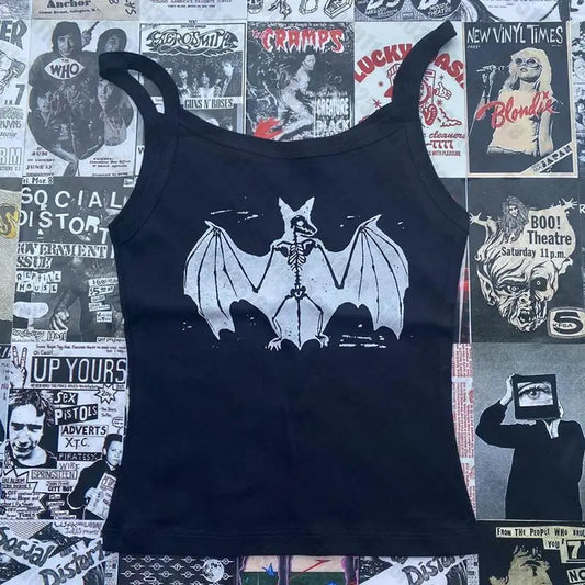 Aesthetic Goth bat Letter Y2K style Crop Tops T-shirt Short Sleevle Vest Tees Harajuku Streetwear Suspenders Women Clothes shirt