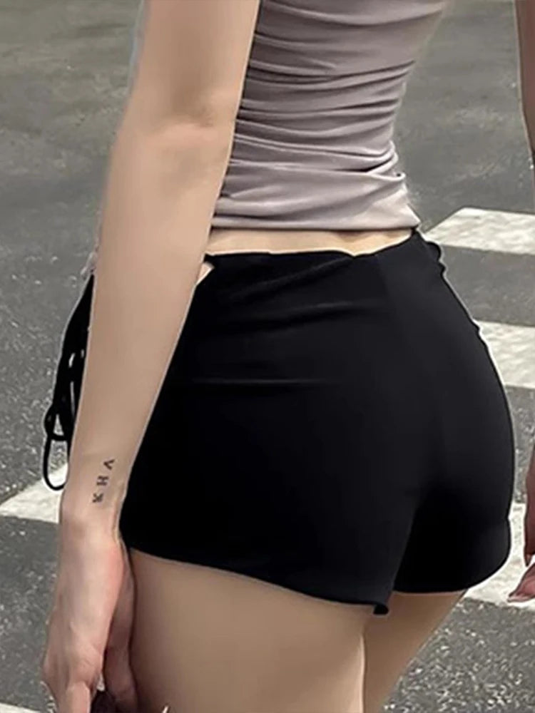 Shorts da moda de verão femininos novos, sexy, casual, sólidos, vazados, com cadarço, básicos, femininos, finos, simples, esportivos, calças curtas, streetwear