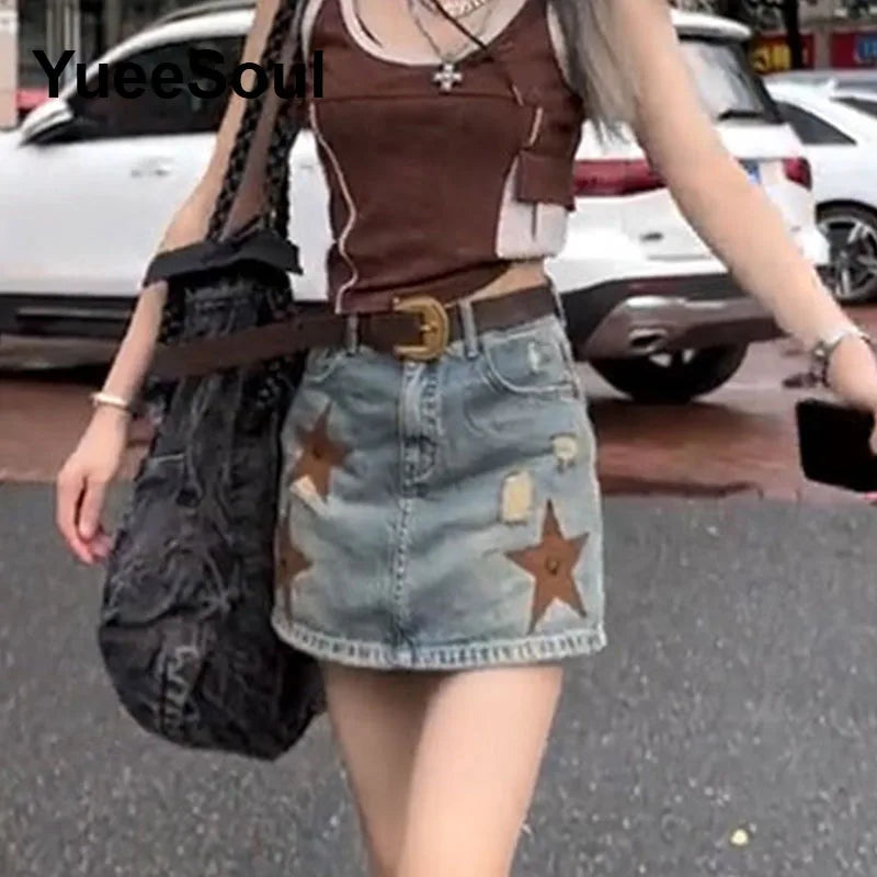 Blue Denim Skirt  A-Line High Waist Mini Skirt 2024 New Summer Y2K 2000s High Street Sexy Kawaii Cute Skirts for Women