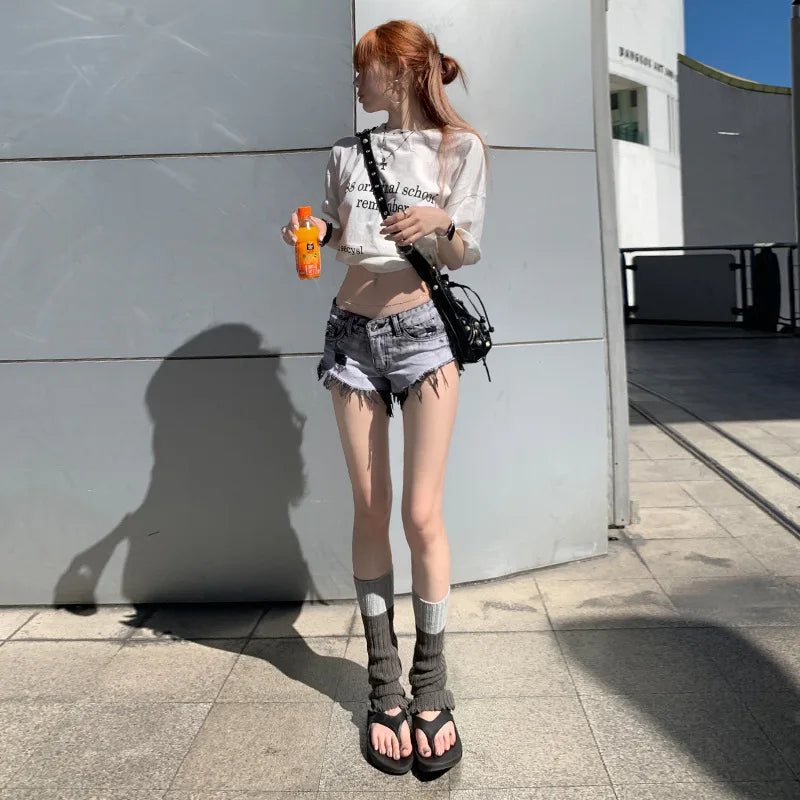 Hot Girl Denim Shorts Women Summer Sexy High Waist Tassels Washed Jean Short Pants Female Y2K Punk Hip Hop Korean Slim Trousers