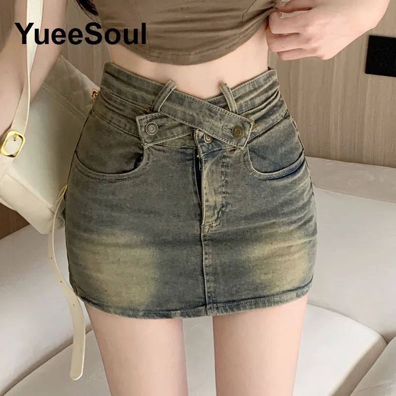 Blue Denim Skirt  A-Line High Waist Mini Skirt 2024 New Summer Y2K 2000s High Street Sexy Kawaii Cute Skirts for Women