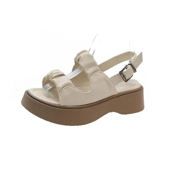 Beige Heeled Sandals Female Shoe 2024 Summer Open Toe Med Muffins shoe Ankle Strap Black Girls Clear Peep New Fashion Medium Gla