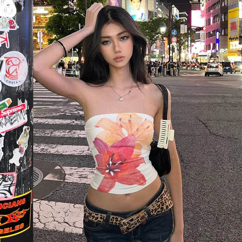 American Spice Girl style flower print slim slimming bodice fashion blouse women new summer style