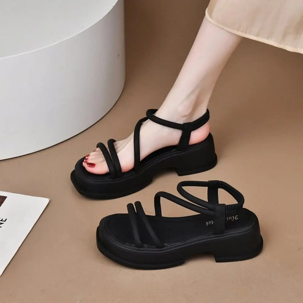 Fashion Anti-slip Summer Sandals Thick Sole Elastic Band Roman Sandals Waterproof Casual Beach Shoes