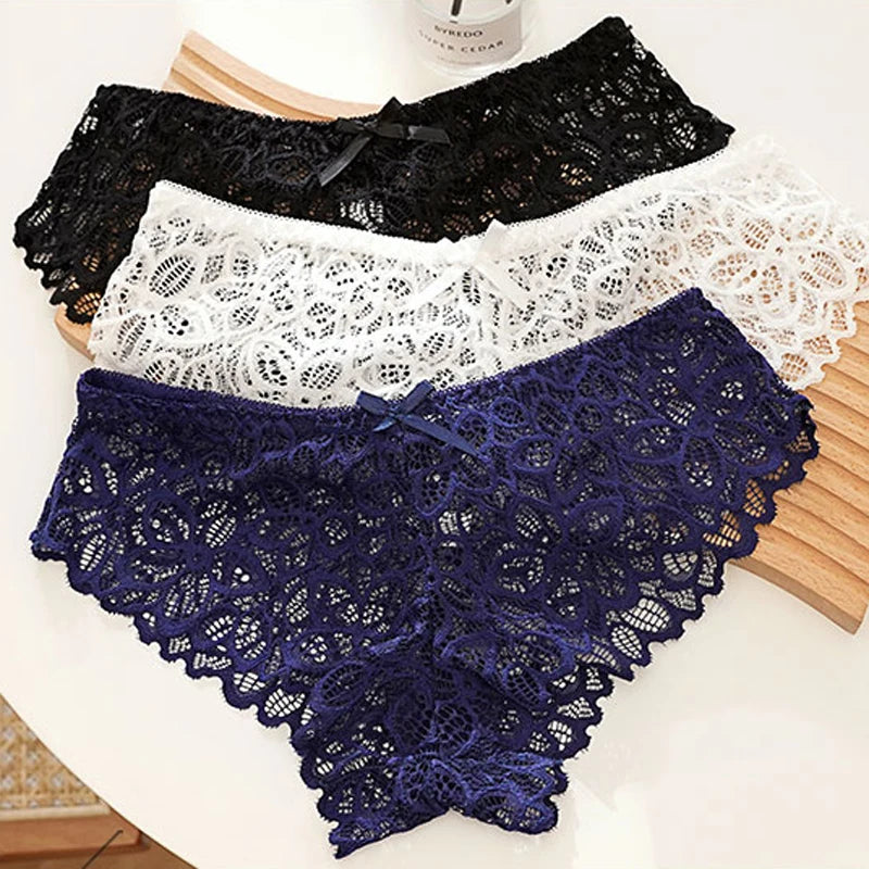 Meet'r Women Sexy Lace Panties Low-waist G String Thong Underwear Female Temptation Breathable Lingerie Ultra Thin Bow Intimates