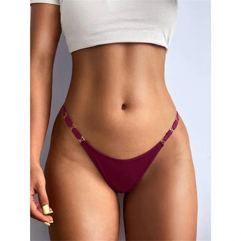 Women's Panties Thong Women Underwear Lingerie Sexy Fitness Gym Thongs Seamless Low Waist Metal Ice Silk Briefs S-XL