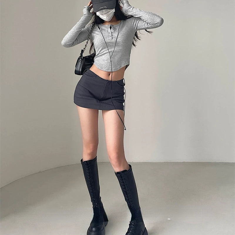 Women's Mini Skirts Vintage Sexy Low Waist Y2k Streetwear Micro Skirt Hot Girls Spring Summer European American Slim Faldas New