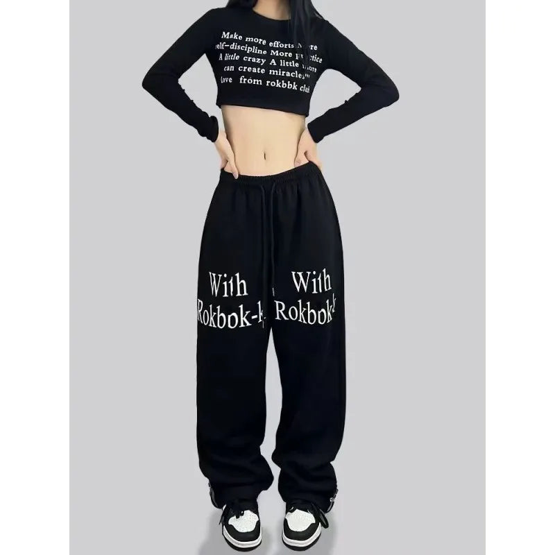 Street Dance Hip-hop Sports Pants for Women Trendy Drawstring Design Wide Leg Pants Women Spring Summer New 2024 Woman Trousers