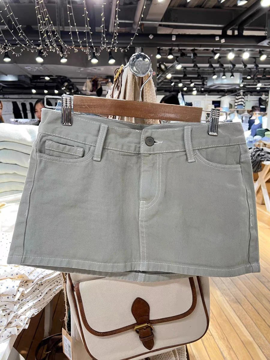 Vintage Azul Cintura Baixa Denim Saias Casual Chique Bolsos A-line Verão Mini Saias Mulheres Y2k Streetwear Harajuku Slim Faldas 2023