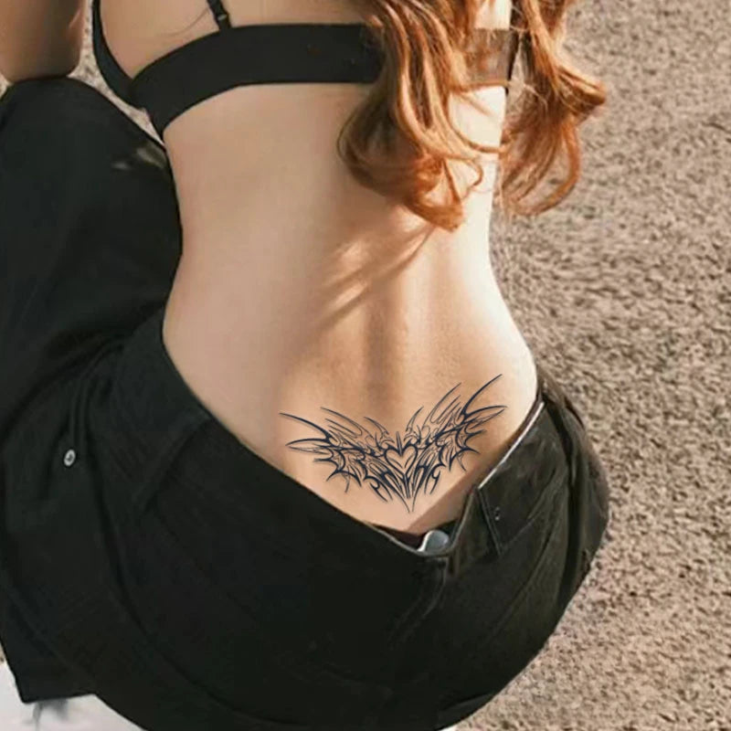 Herbal Art Sexy Succubus Tattoo Sticker for Woman Waist Heart Wings Fake Tattoo Hotwife Demon Temporary Tattoos Waterproof