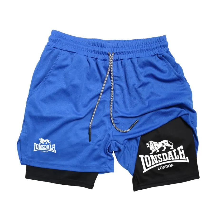 Estampa 2 em 1 Shorts de Corrida para Homens Academia Treino Shorts de Compressão com Bolso para Telefone Toalha Loop Verão Esporte Atlético Activewear