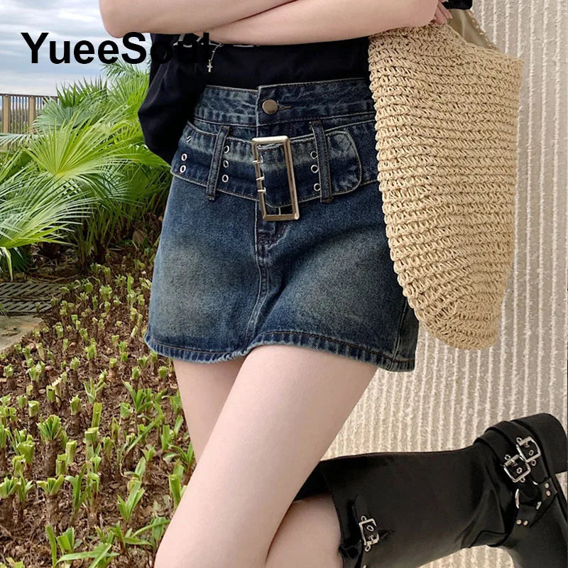 Blue Denim Skirt  A-Line High Waist Mini Skirt 2024 New Summer Y2K 2000s High Street Sexy Kawaii Cute Skirts for Women