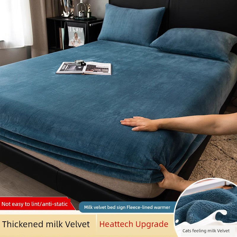 Fleece-lined Thickened Milk Fiber Bedspread Cover Winter 2024 New Arrival Coral Velvet Bedspread Mattress Cover Single All-Inclusive Bed Sheets