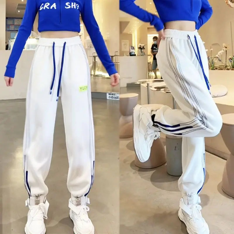 Women's Drawstring High Waist All-match Casual Sweatpants Spring Autumn Fashion Contrast Color Spliced Pants Female Clothing