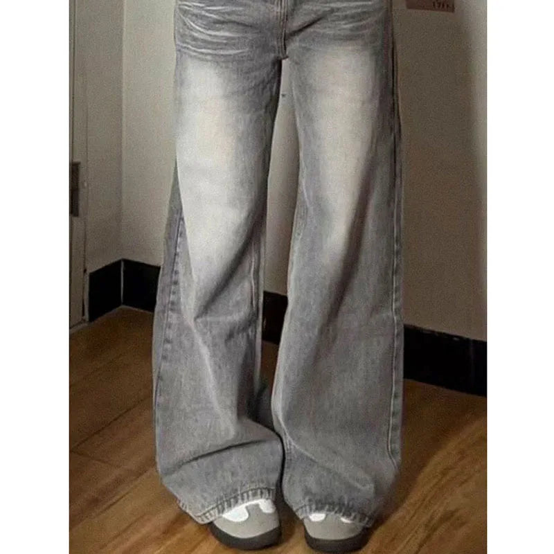 Lucyever Y2K Vintage Baggy Jeans Mulher Harajuku Streetwear Cintura Alta Calças Largas Perna Mulheres Outono Inverno Calças Jeans Lavadas