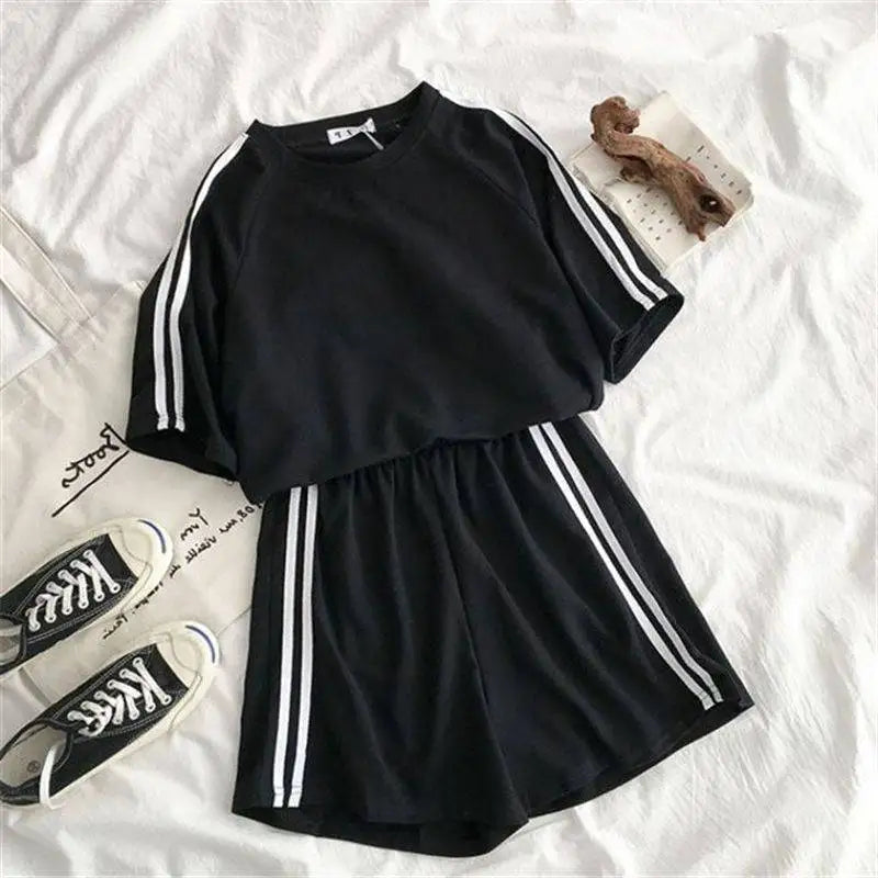 Two-piece Women's Sportswear Short-sleeved Shorts Sports Suit Female Girls Loose Running Leisure Suit  Summer 2 Piece Outfit