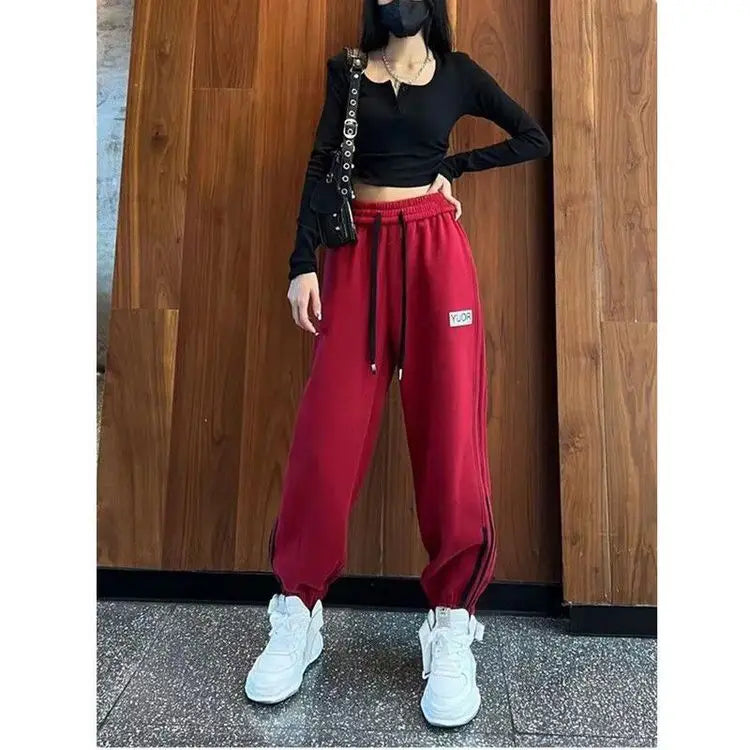 Women's Drawstring High Waist All-match Casual Sweatpants Spring Autumn Fashion Contrast Color Spliced Pants Female Clothing