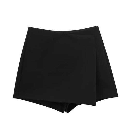 Culottes curtos assimétricos para mulheres, moda cor sólida, simples, todos os tipos de shorts femininos, verão, slim, hakama, estilo estrangeiro 2025