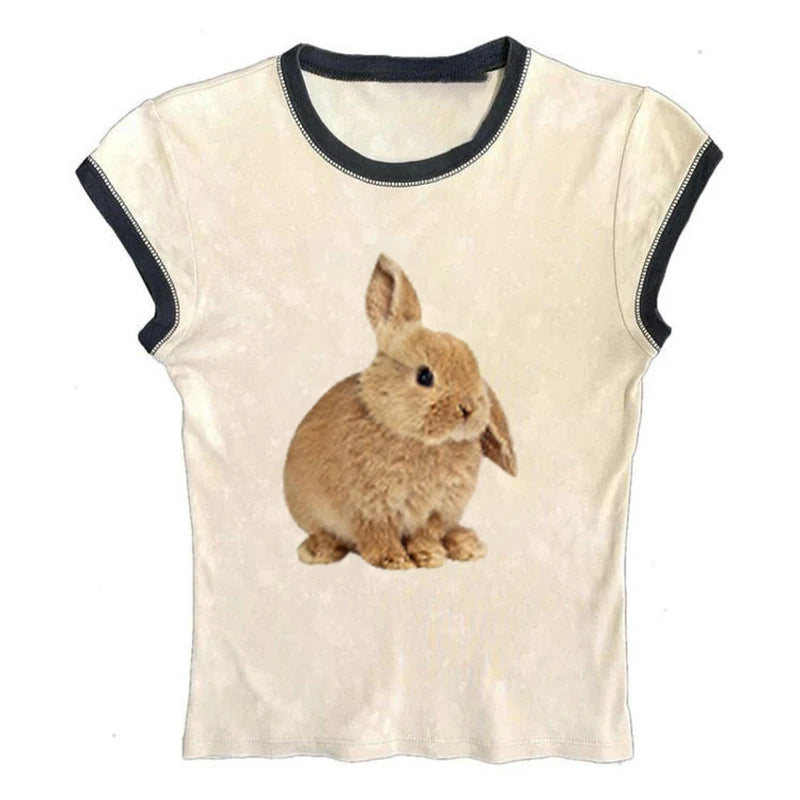 Cute sweet aesthetic Y2K women's sleeveless camisole streetwear casual punk rabbit pattern print vintage Harajuku summer shorts