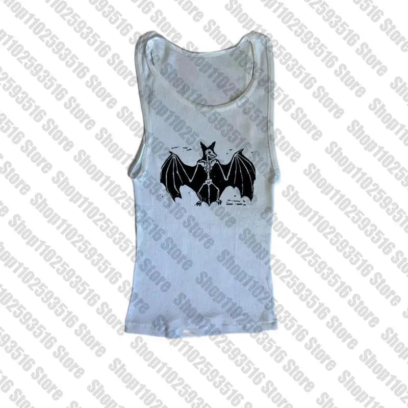 Aesthetic Goth bat Letter Y2K style Crop Tops T-shirt Short Sleevle Vest Tees Harajuku Streetwear Suspenders Women Clothes shirt