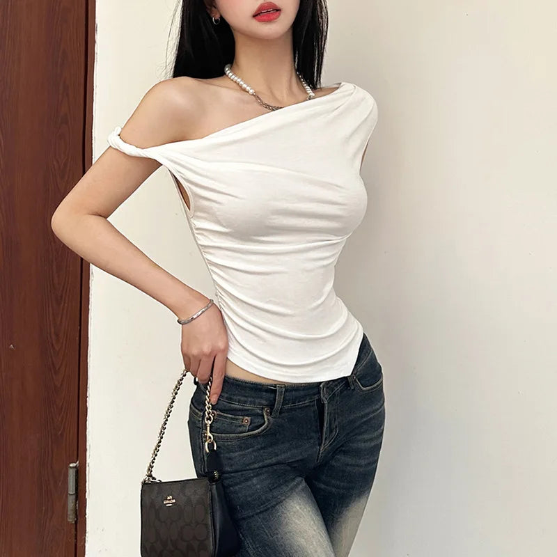 Nibber Color Simple Tight Sexy Hot All-match Casual Youth Slash Neck Bright Confident Summer Travel Cool Women's Camisole Vest