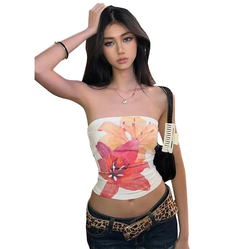 American Spice Girl style flower print slim slimming bodice fashion blouse women new summer style