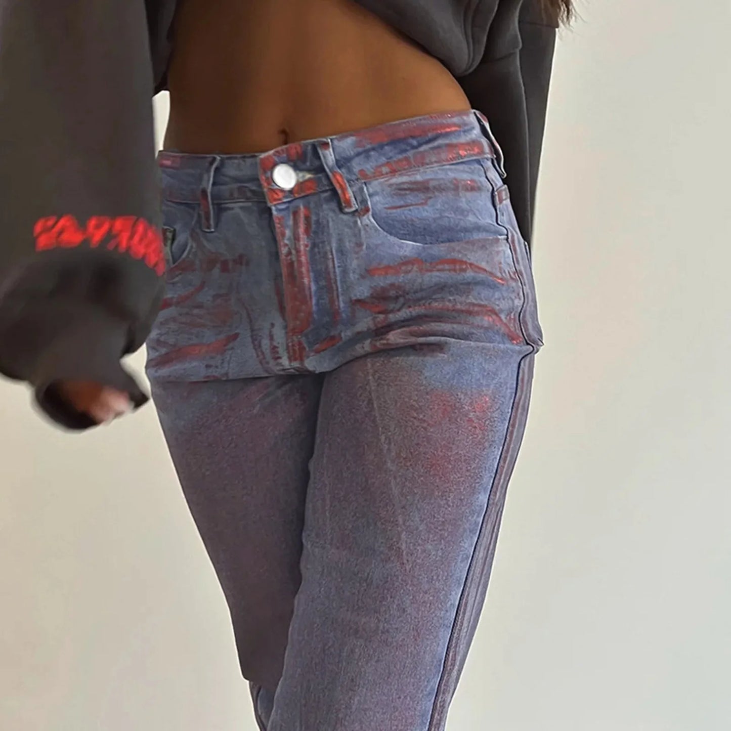 Silver Coated High Waist Straight Jeans Women Fashion Basic Long Pants Women's Denim Pants Casual Trousers Korean Streetwear