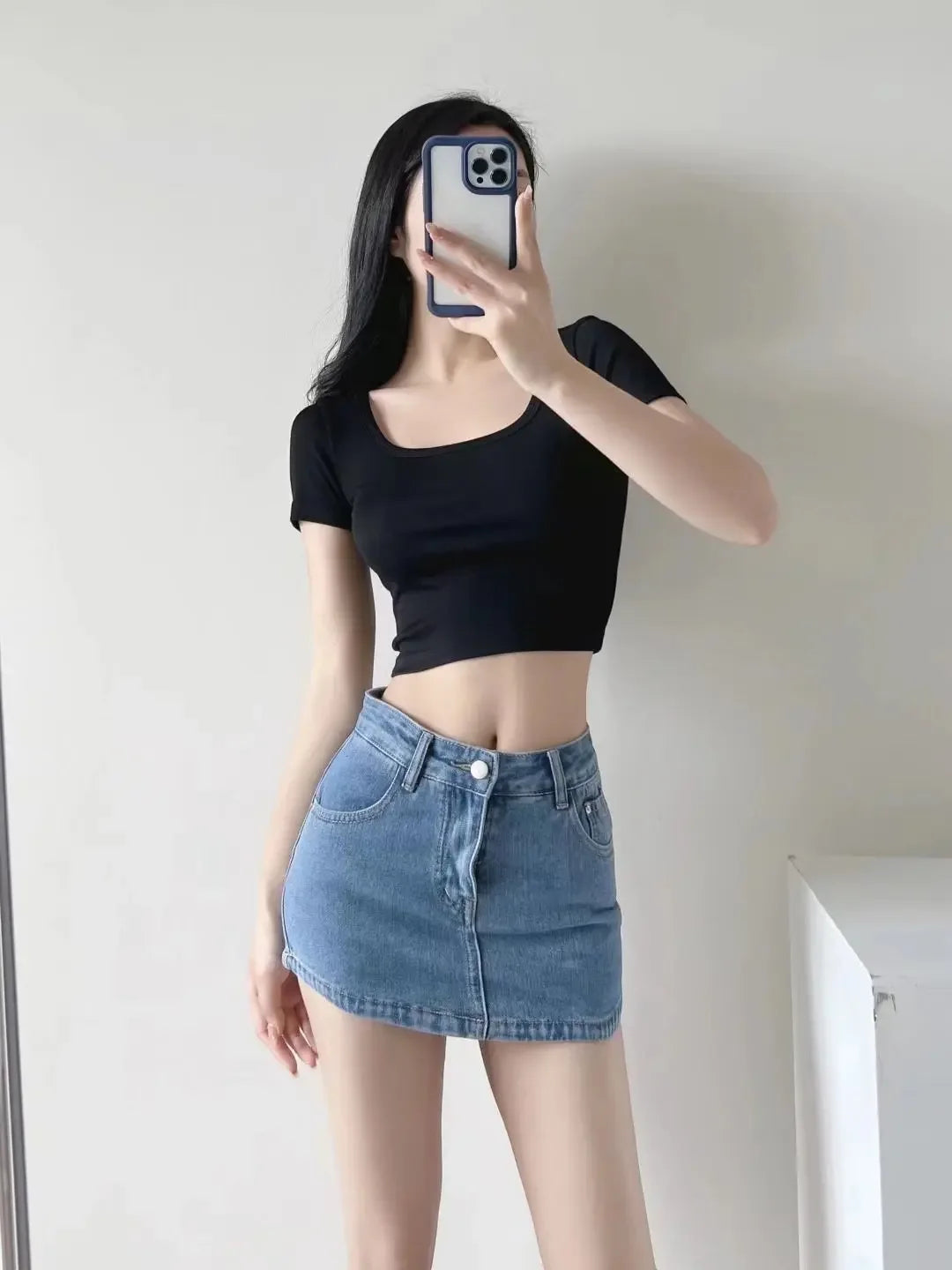 New Summer High-Waisted Mini Dress Women's Denim A- Skirt With Bottoming Pants Casual Fashion Female Curve-Hugging Bottom Skirt