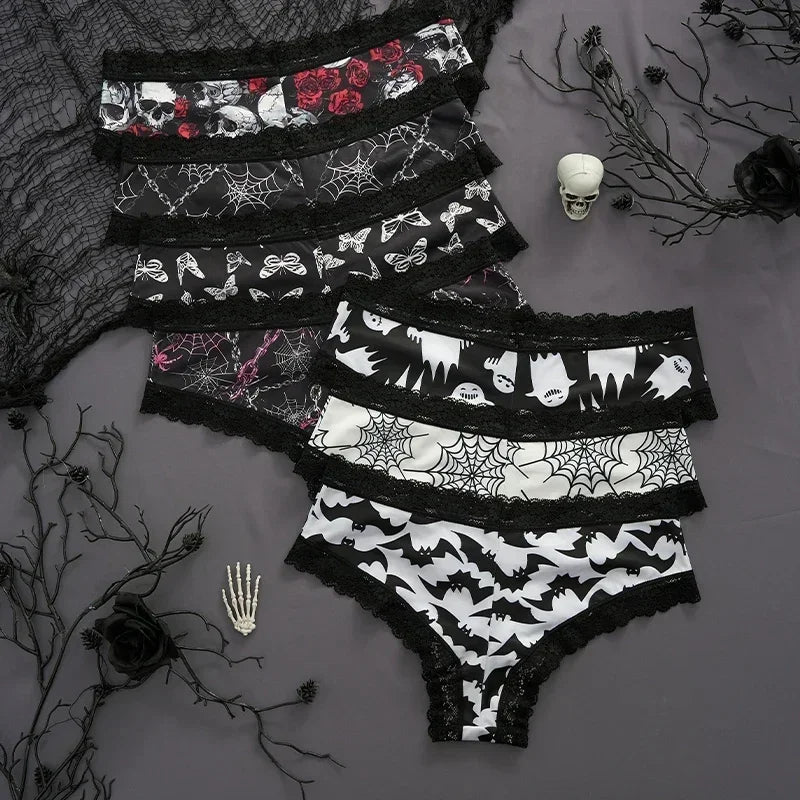 Underwear Women's Lace Edge Sexy Panties Gothic Style Lingerie Rose Skull Personalized Comfortable Breathable Triangle Pants