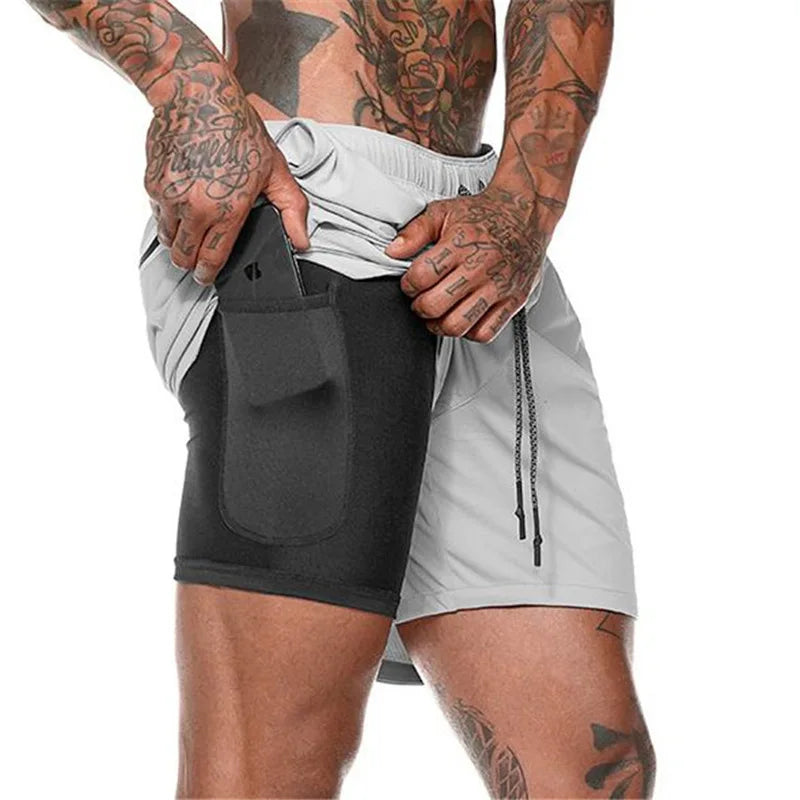 Hot 2024 2 in 1 Running Shorts Men Double-deck Sport Gym Shorts Fitness Short Pants Workout Shorts Men Sportswear Bodybuilding