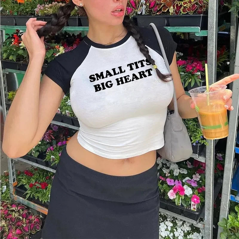 Popular Fashion Letter Graphic Summer 2000s Crop Tops Women T-Shirt Y2k Grunge Tops Kawaii Baby Tee Party Vintage Harajuku Emo