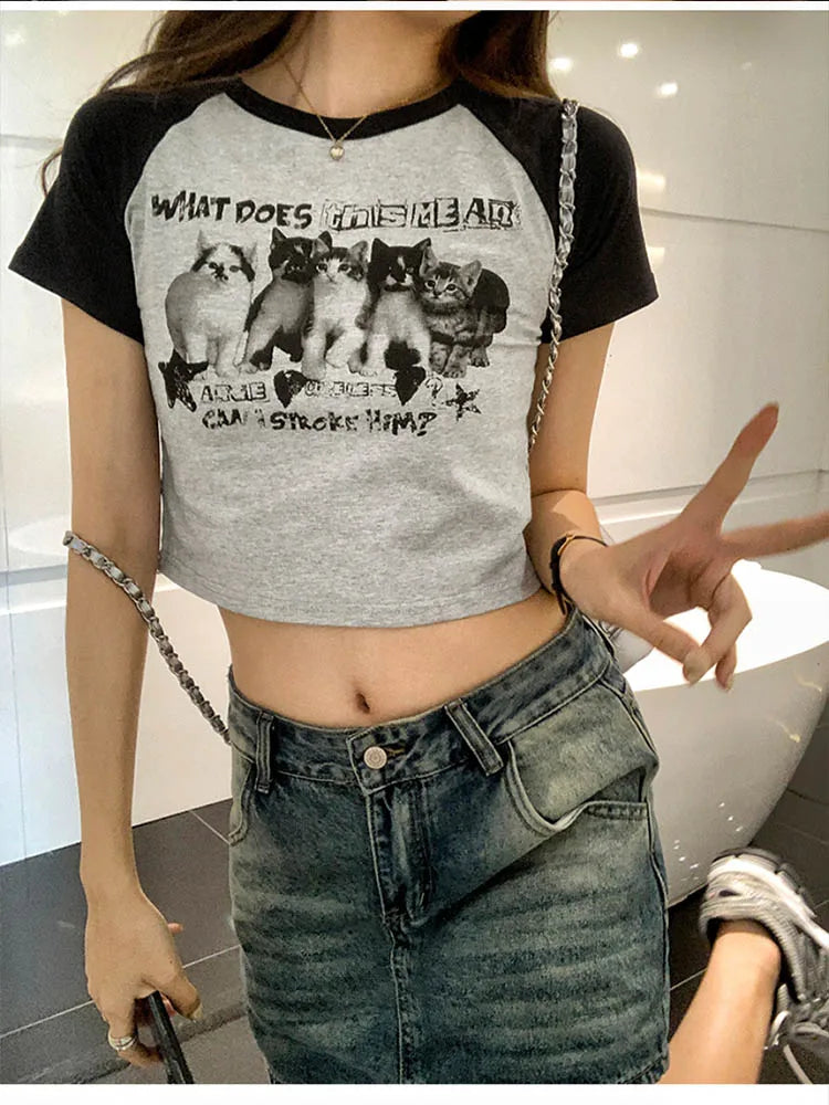 Women T-Shirt Y2k Print Slim Graphic Summer Korean Fashion Harajuku Streetwear Short Sleeve Aesthetic Clothes