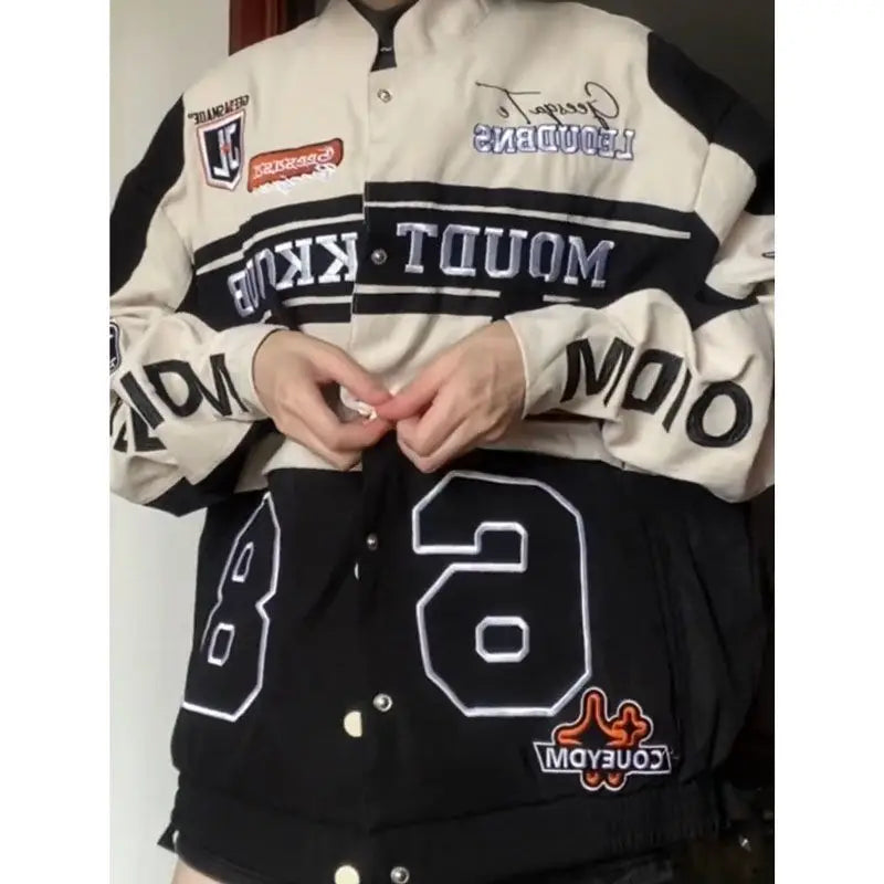 Embroidered American Baseball Suit for Women, Short Racing Jacket, Loose Jacket, Harajuku Clothing, Removable, Y2K, 2023, New