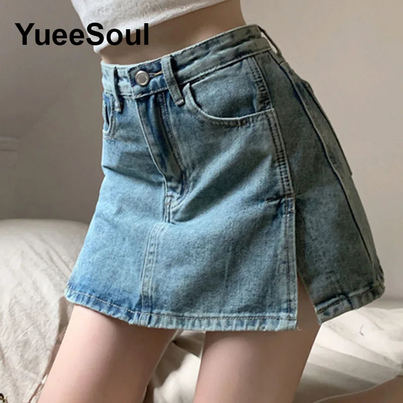 Blue Denim Skirt  A-Line High Waist Mini Skirt 2024 New Summer Y2K 2000s High Street Sexy Kawaii Cute Skirts for Women