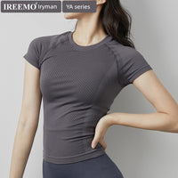 Roupas de ginástica esportivas para corrida e ioga, camiseta de manga curta com aparência slim