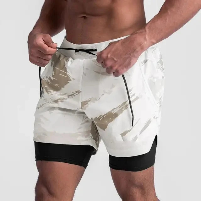 Shorts de Exercício para Homens em Verão 2024, Corrida na Academia, Fitness, Secagem Rápida, Dupla Camada, Shorts de Corrida Dois em Um