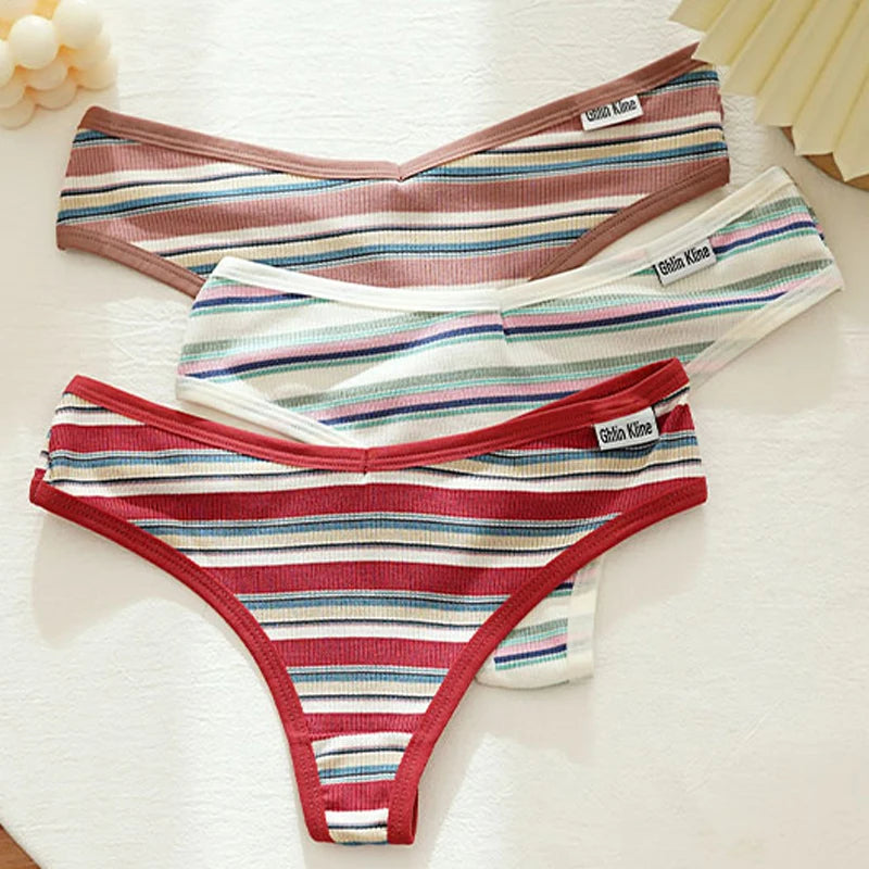 CINOON 2Pcs/Lot Colored Striped Women Panties Low Waist Sexy Women's Underwear G String Lingerie Seamless High Elastic Intimates