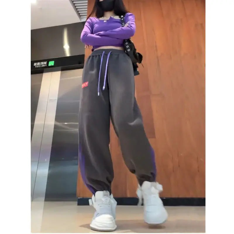 Women's Drawstring High Waist All-match Casual Sweatpants Spring Autumn Fashion Contrast Color Spliced Pants Female Clothing