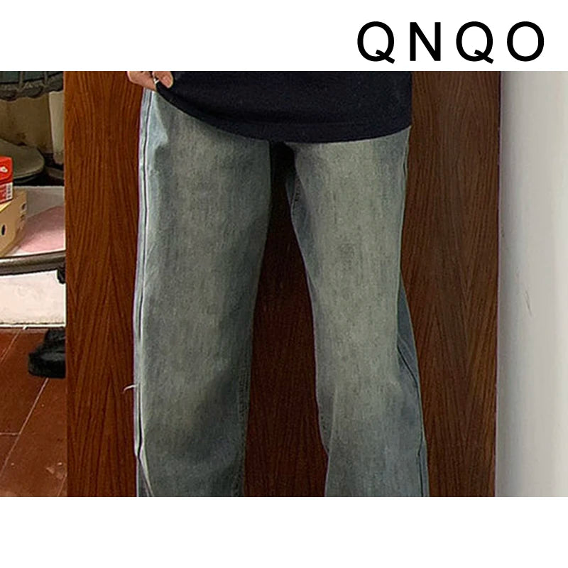 QNQO Jeans for Women Vintage Washed Comfortable Chic Casual Loose Denim Pants 2025 New Fashion Female High Waist Straight Jeans