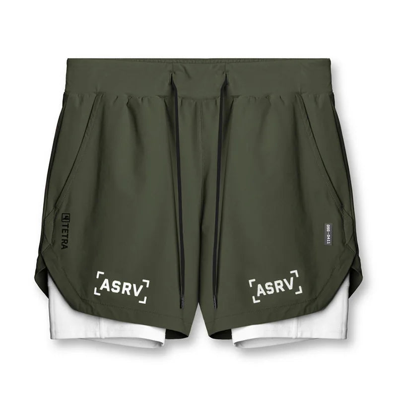 Masculino Academia 2 em 1 Secagem rápida Shorts casuais de dois andares Jogging Fitness Basquete Calças curtas Calças masculinas de treino esportivo de verão