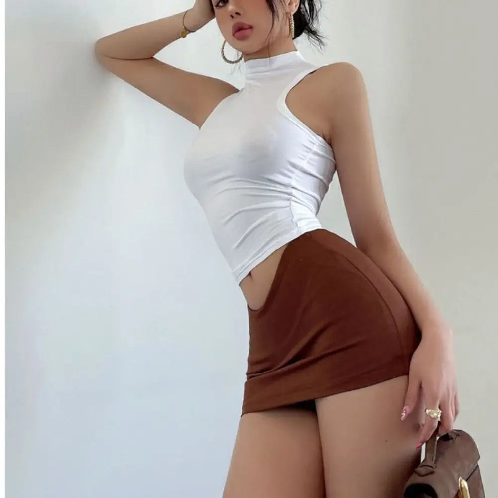 Polyester Package Hips Mini Skirt Korean Simple Solid Women's Mini Skirt High Waist Slim Package Hip Skirts Ladies