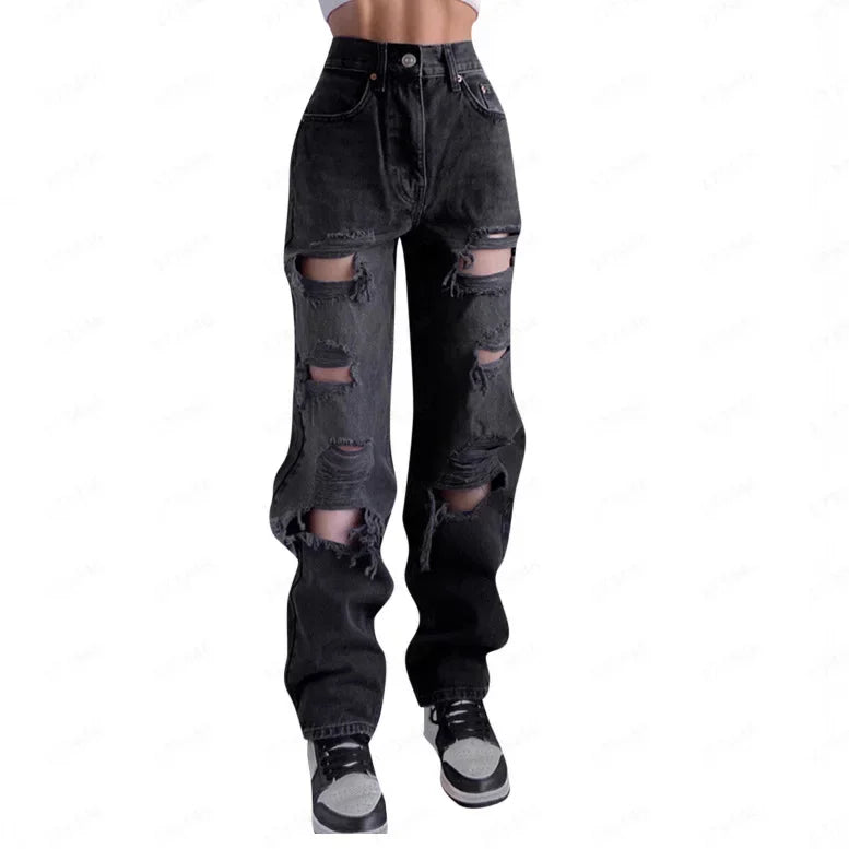 Fashionable Washed Slim Fit Women's Jeans Hole Punching Casual Trousers Stylish Bootcut Denim Pants from Mainland China