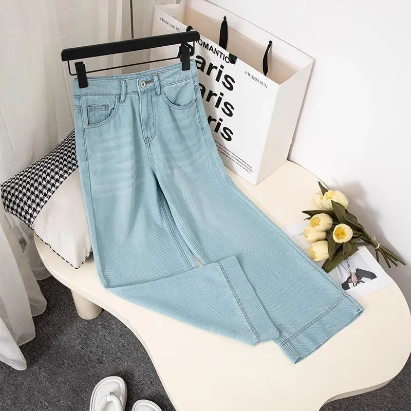 Women's Upscale Denim Jeans with Bell Bottoms and Draped Design Ice Silk Thin Fabric New Arrival Summer 2024 Fashion