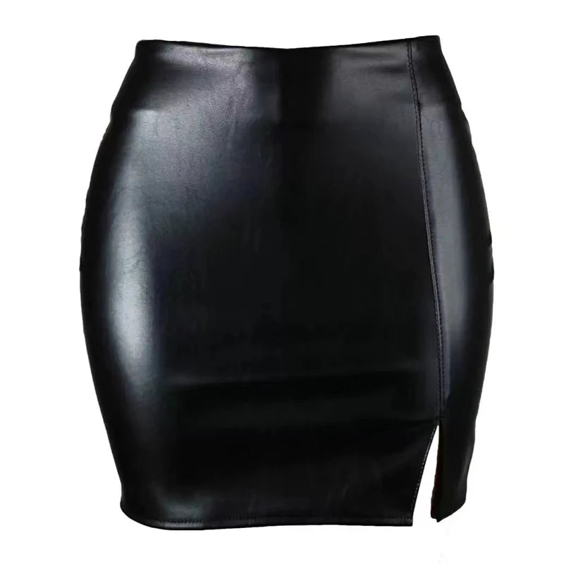 Sexy High Waist Wrapped Hip Skirt Women Leather Black Comfortable Split Short Lady Skirt Party Dress Nightclub