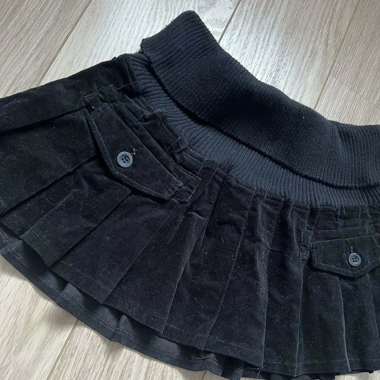 Y2K Ribbed Stretchy Waistband Mini Skirt Gothic Pleated Skirt Womens Harajuku Autumn Winter Retro Apricot Black High Waist Skirt