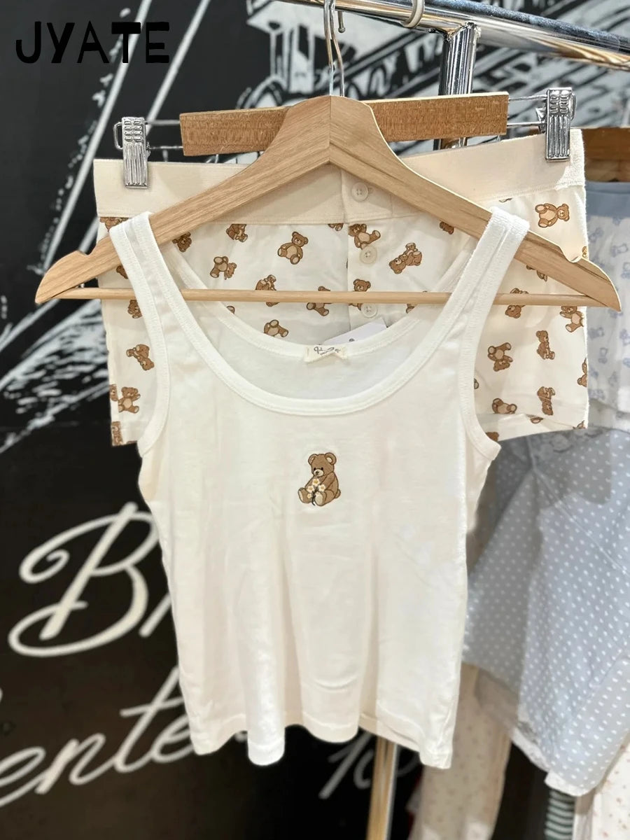 Novo 14 Bordado Slim Tank Top Feminino Primavera Casual Sem Mangas Algodão Branco Estilo Preppy Camis Feminino Bonito Doce Colete Y2K Tops