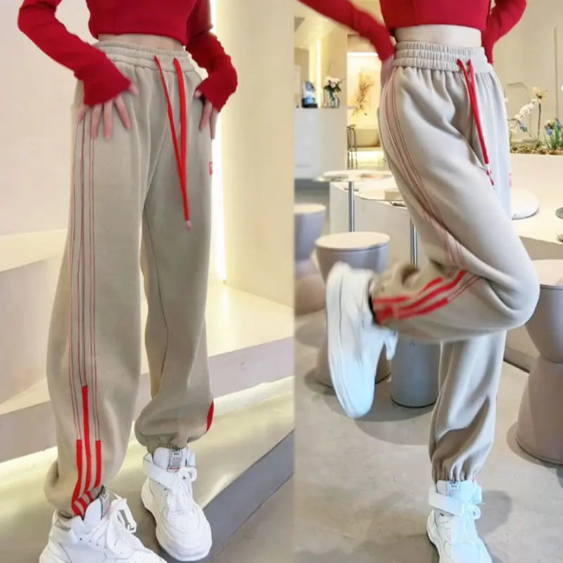 Women's Drawstring High Waist All-match Casual Sweatpants Spring Autumn Fashion Contrast Color Spliced Pants Female Clothing