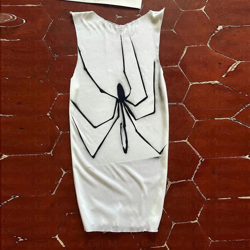 Aesthetic Sleeveless White Tank Top Summer Print fairy trashy spider print Sleeveless Harajuku Streetwear Slim Y2k Clothes Tops