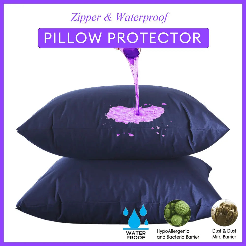 2pcs Solid Pillow Protector Wateprroof Pillowcases with Zipper Bedbug Proof & Hypoallergenic